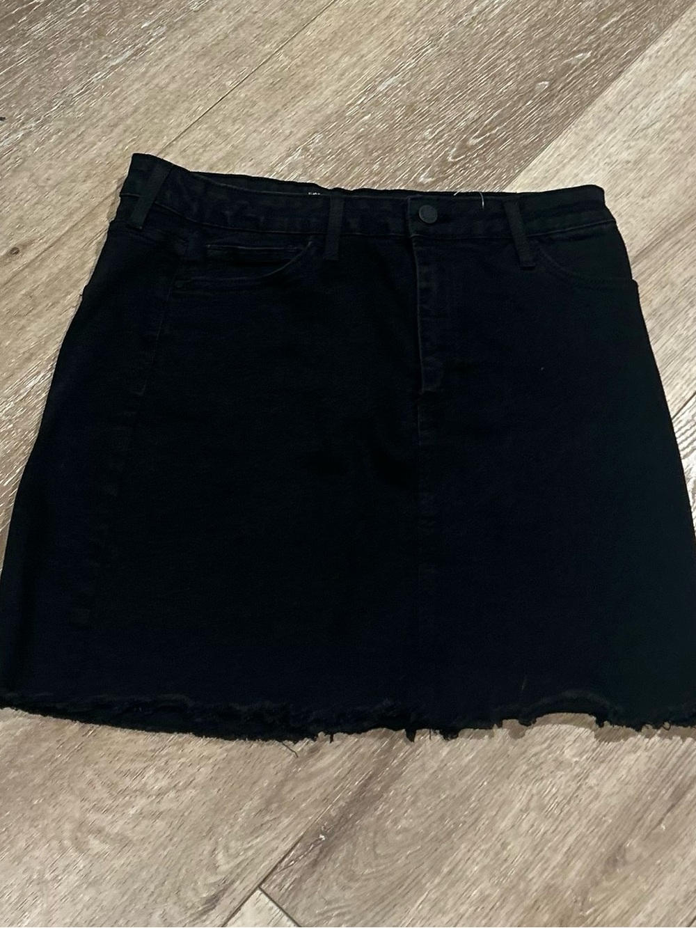 Just Black Black Raw-Hem Denim Mini Skirt